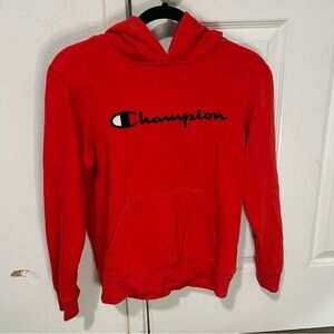 Kids red Champion hoodie.